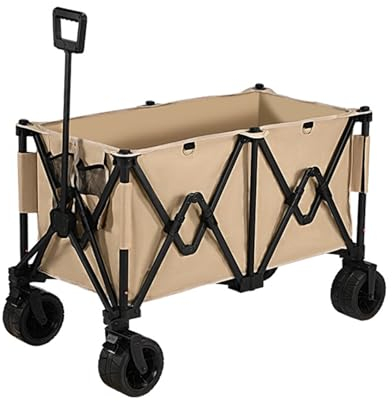 KJHYYPP Outdoor-Camper, robuste Faltbare Trolley-Räder, Transporter mit großer Kapazität, für Camping, Picknick, Garten, Strand, Khaki, 135/150/260 l (Khaki 260L with Table)