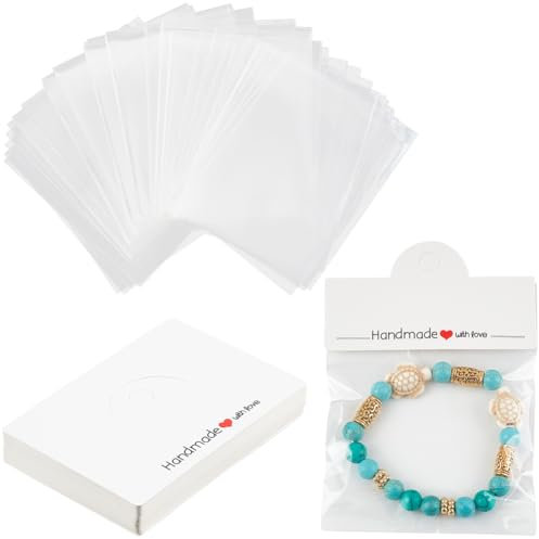 SOFPLATE 100 pièces Sacs D'Emballage de Bijoux Cartes D'Affichage de Boucles D'Oreilles Ensemble D'Emballage de Petit Artisanat Porte Cartes en Tête Pliable en Carton Blanc pour Vendre à Suspendre Mon