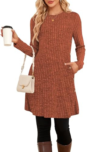 SENBATU Pullover-Kleider für Damen Strickkleid Damen Herbstkleider Winterkleid langärmelig seitliches Tunika-Pullover-Kleid mit Taschen