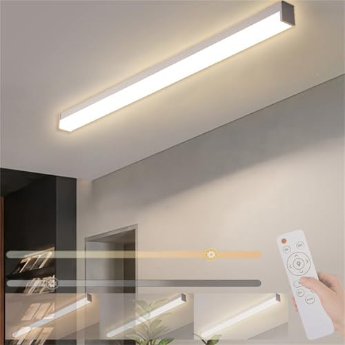 TZSMUM LED Wohnzimmer Dimmbar Deckenleuchte mit Fernbedienung Innen Deckenlampe Acryl Aluminium Lange Lichtleiste Deckenbeleuchtung Badlampe für Korridor Badzimmer Büro Schlafzimmer (Weiß,150CM)