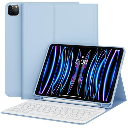 KVTVOU Tastatur Hülle für iPad Pro 11 Zoll 4. / 3. / 2. Generation 2022/2021/2020 mit stifthalter, Abnehmbarer Bluetooth Kabellose Tastatur mit QWERTZ Layout für iPad Pro 11 Zoll, Hellblau