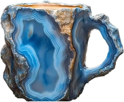 Hehimin Tasse à café en cristal minéral multicolore, tasse à café translucide en cristal coloré, cadeau élégant pour la maison et le bureau (bleu)