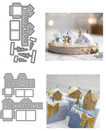 2 Set 3D Kleiner Winter Haus Baum Stanzschablonen Weihnachten Haus Box Stanzen für DIY ScrapBooking Album Dekorative Papier Handwerk und Karten Herstellung
