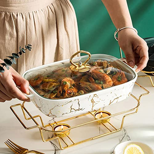 PUFAHAU Chafing Dish in Ceramica Chafer Buffet Server Vassoio riscaldante Buffet di Cibo Scaldavivande per Feste Set Buffet Chafing Dish, per Matrimoni, Feste, Banchetti, Eventi(White-34.5cm)