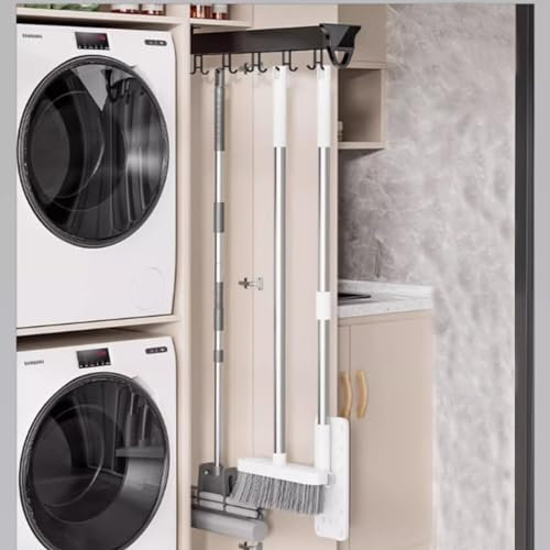 Wall Mounted Broom and Mop Holder Organizer with Slide Feature Space Saving Storage Rack for Kitchen Closet Garage Hanging Storage for Cupboard Wardrobe 22 inch Size