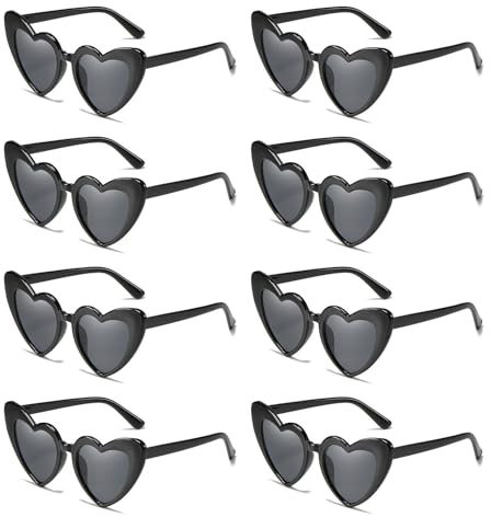 8 Stück Herz Sonnenbrillen, Vintage Herzförmige Brillen, Mode Hippie Brille Herz, Herzförmige Sonnenbrille Schwarz/Weiß, Herzförmige Party-Sonnenbrille, für Urlaub Party Hochzeit Karneval