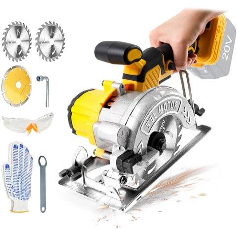 Sega circolare senza fili compatibile con batteria Dewalt da 18 V/20 V, sega circolare da 1000 W, motore brushless con 3 lame, 45° (25 mm)/90° (40 mm) 6200 giri/min per tagliare legno, plastica