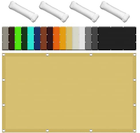 Sport Sonnensegel 130 x 600 cm Sonnensegel Wasserdicht Sonnenschutz Pergola-Schattenspender Ersatz-Vordach inkl Befestigungsseile für Garten Camping, Sandgelb