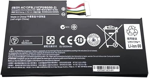 3.75V 20Wh 5340mAh AC13F3L AC13F8L Replacement Battery for Acer Iconia Tab A1-A810 A1-A811 Tablet W4-820P W4-820 1ICP5/60/80-2
