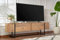 Dmora - Fernsehschrank Gussola, Ständer für Wohnzimmerfernseher, Niedriges Wohnzimmer-Sideboard, TV-Ständerbasis, 180x30 h50 cm, Kiefer und Schwarz