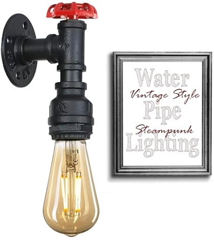 Vintage Wasserrohr Wandleuchte Scone Steampunk Industrie Eisen Rost Retro Home Bar Beleuchtung (Schwarz.)