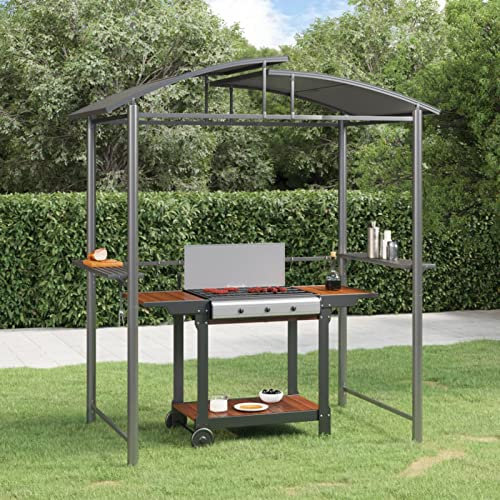 Grillpavillon mit Seitenregalen, Xichuzi Partyzelt, Gartenpavillon, Faltpavillon, Party Tent, Zelt Garten, Pop Up Gazebo, Hochzeitszelt, Anthrazit 210x114x230 cm Stahl