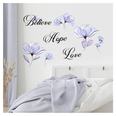 Codulu Wandsticker mit großen violetten Blumen, Schmetterlinge für Wohnzimmer, Schlafzimmer, Küche, Sofa, TV-Hintergrund, Wanddekoration I