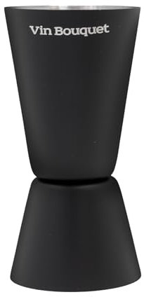 VB VIN BOUQUET FIK 1468 Misuratore da cocktail nero 50/25 ml, Jigger in acciaio inox, doppia misura per cocktail party professionale e casalingo