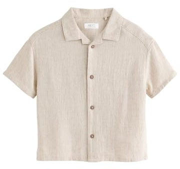 NEXT Jungen Standard Kurzärmeliges Hemd aus Leinengemisch 62-122