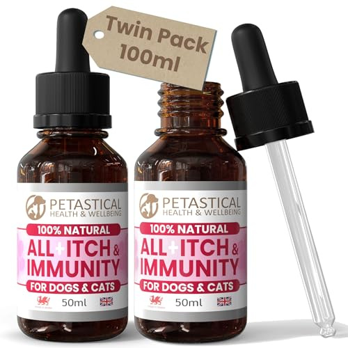 Petastical Itch and Immunity, Natural Liquid Supplement Drops for Dogs Cats, Skin, Eyes, Ears, Paws, Licking, No Nasties, Made in UK (100ml)