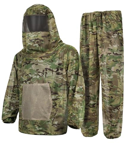 FYRTA Jagdbekleidung Herren Atmungsaktives Mesh-Kapuzenanzüge Tarnanzug Dschungel Camouflage Bionic Design leicht Tarn Kleidung Hose Jacke Set mit Kappen für Jagd-CP||XL/XXL(175CM-185CM)