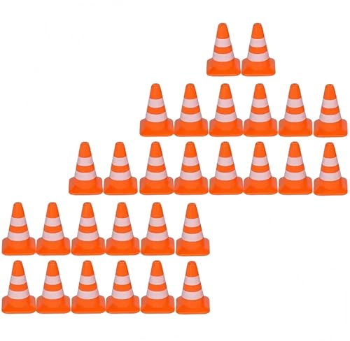 28Pcs Orange Miniature Road Cone Orange Mini Traffic Cones Plastic Sign Road Cone Toy Roadblock Cone Sign Model Photo Prop Educational for Kids Small Cones Construction Cones, Safety Barriers