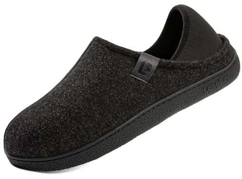 LongBay Men's Wool-Like Felt Slippers Convertible House Shoes with Removable Insole Non-Slip Indoor Outdoor Black, 10/UK