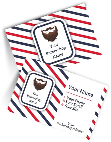 lepni.me Personalisierte Barber-Visitenkarten – Individuelle gestreifte Visitenkarten für Barbiere mit Name, Telefon, E-Mail & Logo | Professionelle Barbershop-Karten | Matt oder laminiert