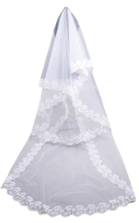 HANABASS Brautschleier Klassischer Weißer aus Braut Spitze Leichtem und Netzstoff Eleganter Einlagiger Hochzeitsschleier für Mädchen für Party und Cosplay