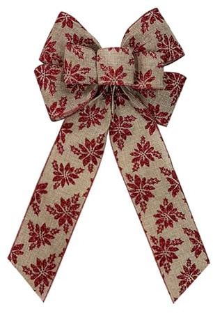 YXINAER Schleifen Weihnachten 5 Stück rote Glitzerpuder-Holly-Dekorationen, Schleife, Overlock-Draht, Leinen, Schleifen