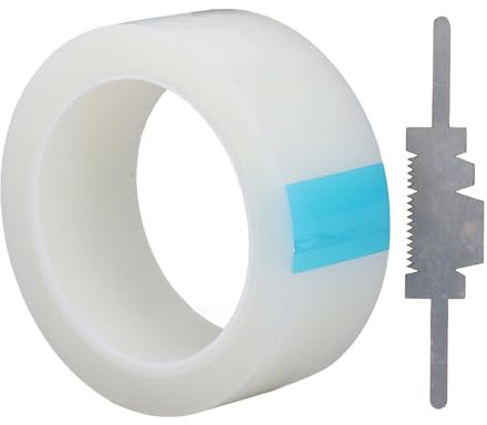 WUGHVS Adhesive Eyeglass Protective Tape, Clear Removable Scratch Film Tape Roll, Strong Adhesion Dust Protective Film with Cutter, Premium PE Material for Lens Processing and G