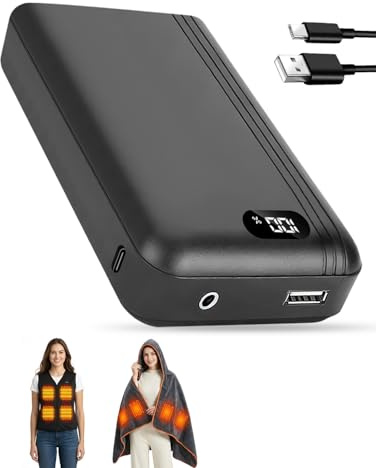 20000mAh Portable Power Bank for Heated Jacket, 7.4V 3A High-Capacity Battery for Heated Vests, Fast Charging Backup Charger for Phones & Tablets with LCD Display, Outdoor Use