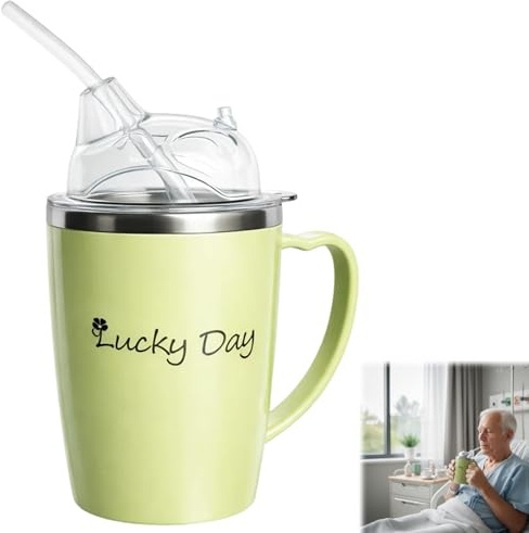 Yupaluz 350ML Non Spill Cups for Elderly,Beakers for Elderly, Sippy Cup for Adults, 3-in-1 Design with Lid, 30CM Straw, Suitable for The Elderly Or Pregnant Women,Patients