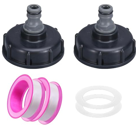 2 Stück IBC Adapter,IBC Tank Zubehör,für Gardena Anschluss,1000 Liter Wassertank Zubehör,Universal 1000L Deckel Erbinder,IPC Container Auslauf Auslaufstutzen Wasserfass Verbinder,zum Tanks Barrel