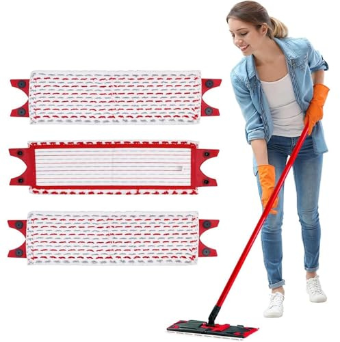 3 Stück Bodenwischer Wischmopp Ersatzbezug Mikrofaser Kompatibel mit Vileda Ultramat Easy Wring Wischmopp, Leicht zu Befestigen,Staubwischer Schmutzige Flecken Entfernen Boden Reinigen Rot