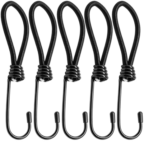 Stamlyn 5Pcs Small Bungee Cords with Hooks 25cm Heavy Duty Bungee Straps | Weatherproof Elastic Straps Rust-Proof Hooks, UV Resistant Rubber Tie Downs for Tarpaulin Luggage Camping Bikes Posters