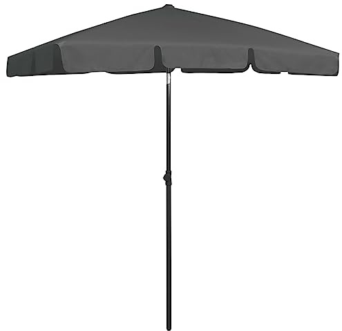 Generico Ombrellone Rettangolare 180x120 cm Antracite, Inclinabile in Poliestere con Protezione UV, Palo 28/32 mm, Altezza 232 cm per Spiaggia