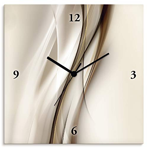 ARTLAND Wanduhr ohne Tickgeräusche Alu Funkuhr 30x30 cm Quadratisch Lautlos Design Welle Abstrakt Modern Ausgefallen T9LI