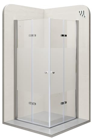 i-flair Duschkabine EMMA mit Falttüren 95x95 cm (Links x Rechts) Höhe: 180cm, Eckduschkabine Falttürkabine aus teilsatiniertem 6mm NANO ESG Sicherheitsglas - DK99