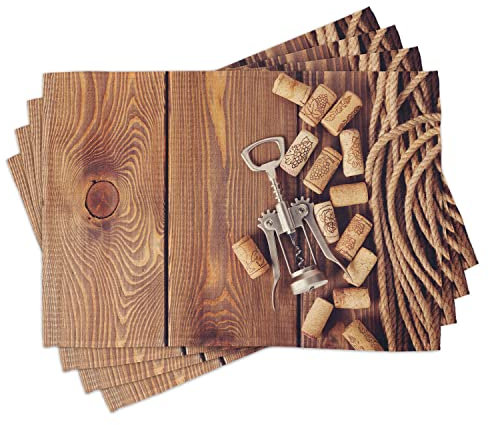 ABAKUHAUS Azienda vinicola Tovaglietta Americana Set di 4, Tavolo in Legno Tappi per Vino, Tovagliette in Tessuto Lavabile per Tavolo da Pranzo Cena, Marrone