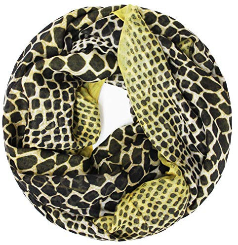Gloop Damen Schal leichter Loop Schlauchschal Tuch Viele Farben, Schal, Tuch mit Leo Muster (Gelb)