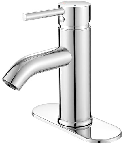 Bathroom Faucet Chrome Modern Bathroom Sink Faucet, Single Handle Faucet for Sink, Vanity, RV, Lavatory, Suitable for 1 or 3 Holes, with Supply Deck Plate and Hose