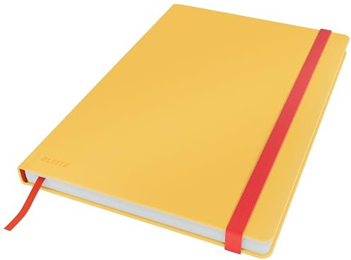 Leitz kariertes Hardcover Notizbuch in großem B5-Format (Tablet, iPad), 80 Blatt, 160 Seiten, 100 g/m² Papier FSC-zertifiziert, Soft Touch, Ideal für Büro, Studium, Journal Buch, Gelb, Cosy, 44820019