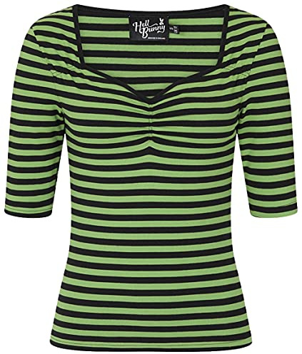 Hell Bunny Warlock Top Women Long-Sleeve Shirt Green-Black S, 95% Cotton, 5% Elastane, Regular