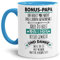 Tasse mit Spruch - Danke Bonus Papa - Kaffeetasse/Spruchtasse/Bester Stiefpapa/Geschenk Stiefvater - Innen & Henkel Hellblau