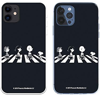 Schutzhülle für iPhone 12 – iPhone 12 Pro, offizielle Snoopy Beatles-Figuren zum Schutz Ihres Handys. Flexible Silikonhülle für Apple mit offizieller Lizenz von Peanuts.