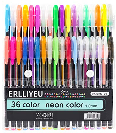 36 Stück Glitzer Gelschreiber Gelstifte Multicolor Gel Stift Set für Erwachsene Färbungsbücher Zeichnung Malbücher, mit tollen Farben - metallic, neon, glitter, Gel-Tintenroller (36 Farben)