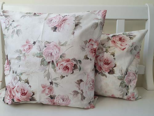 Arinosa Kissenhülle Landhaus Rosen Rosa Grün Dekokissen 40x40 o. 50x50 ungefüllt, Größe:40x40