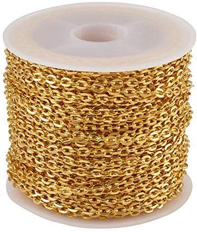 Craftdady 32.8 Feet Iron Cross Chains Golden Cable Chains Necklace Extender Link Chains for DIY Craft Bracelet Necklace Making, 3x2.2x0.6mm