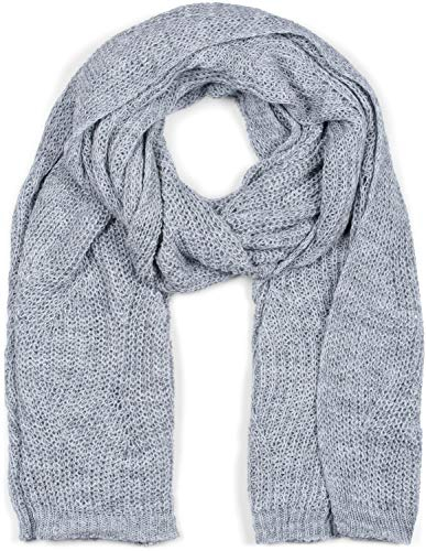 styleBREAKER Unisex Strick Schal mit Wellenmuster, Uni Winter Strickschal einfarbig, locker gestrickt, Lochstrick Muster 01018163, Farbe:Grau-Blau