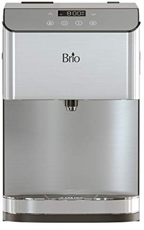 Brio Moderna - Dispenser di refrigeratore d'acqua da banco autopulente, senza bottiglia, con filtro dell'acqua a 3 stadi e kit di installazione, erogatore a tre temperature e luce notturna a LED,