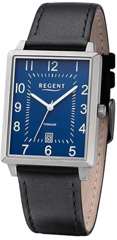 REGENT Titanuhren eckig 30x43mm Lederband F1272 F1273 F1274 (F1274 Zifferblatt blau)