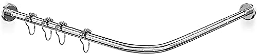 WEDSFC L Form Duschvorhangstange Ohne Bohren Duschstange Ecke Badewanne Edelstahl Teleskopstange Eckduschstange,A.70~90cm ×100~150cm