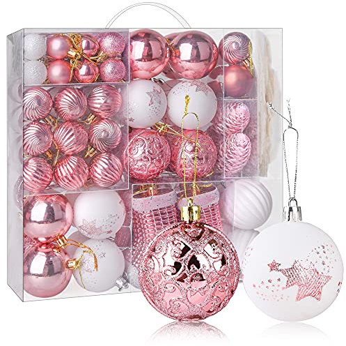 PIIDUOO Palline Natale Decorazioni Albero Rosa Bianche Palline Albero Natale Infrangibili Set Decorazioni Palle Natalizie, varie dimensioni, 114pz